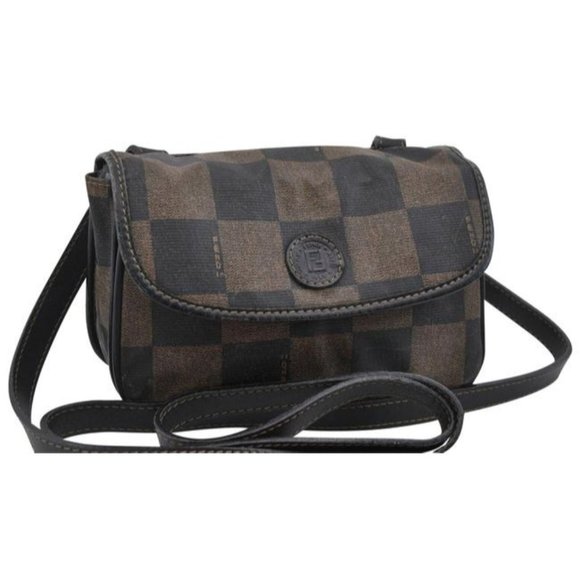 Fendi Brown Checkerboard Print Coated Canvas And Leather Belt Or Shoulder Purse